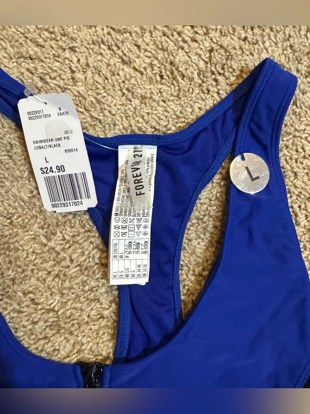 Forever 21 Cobalt Blue One-Piece Swimsuit with Front Zip